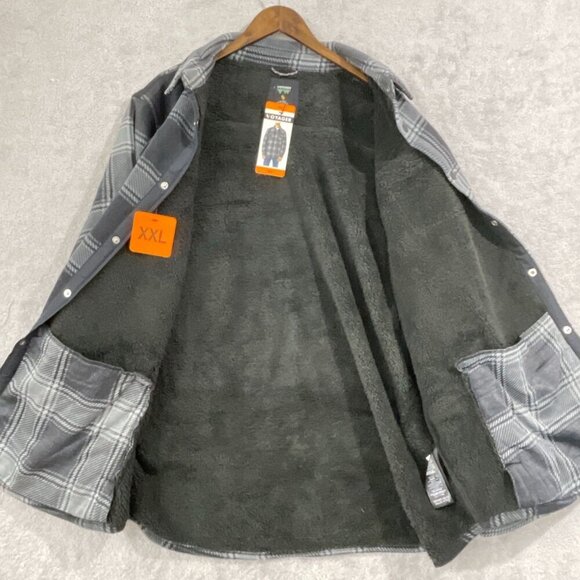 NEW Voyager Mens XXL Black & Gray Plaid Sherpa-Lined Shacket Polyester H1116 - Picture 4 of 9